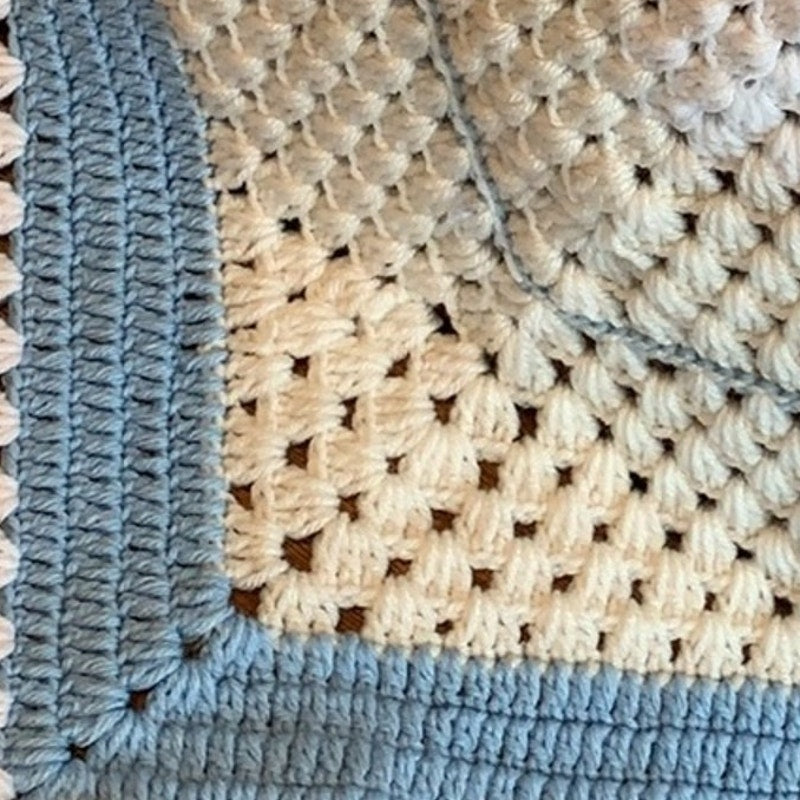 Handmade Vintage Crocheted Blue Square Small Baby Afghan Throw Crib Blanket