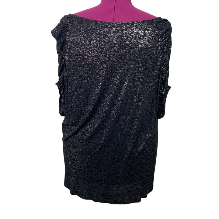 NWT New Jennifer Lopez Womens 3X 3/4 Sleeve Shiny Lightweight VNeck Blouse Top