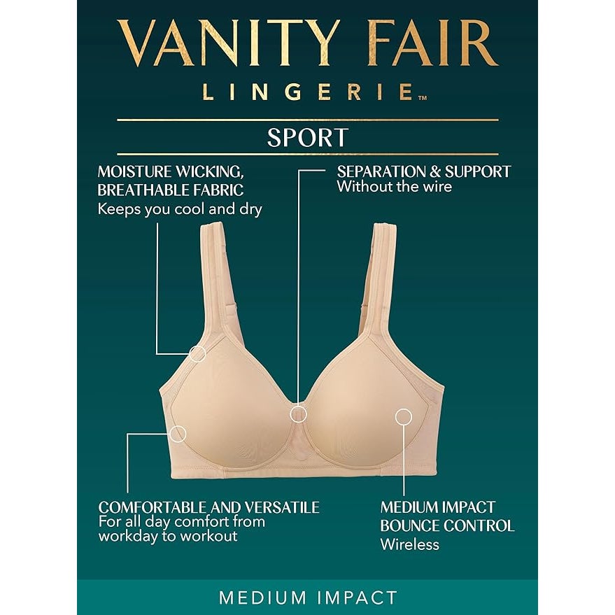 NWT New Vanity Fair Womens 42DDD Medium Impact Lightly Padded Wire Free Bra