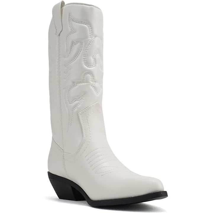 Soda RENO Womens Size 8.5 White Faux Leather 2" Heel Western Cowboy Boot Shoes