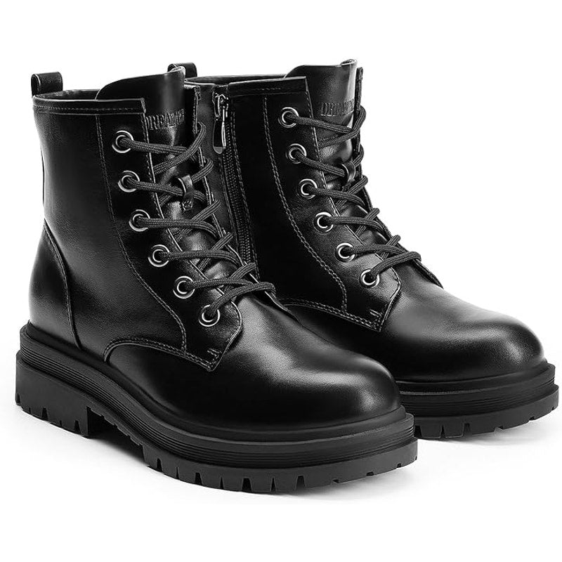 Dream Pairs Womens Size 9.5 Black Faux Leather Lace Up Lug Sole Combat Boots