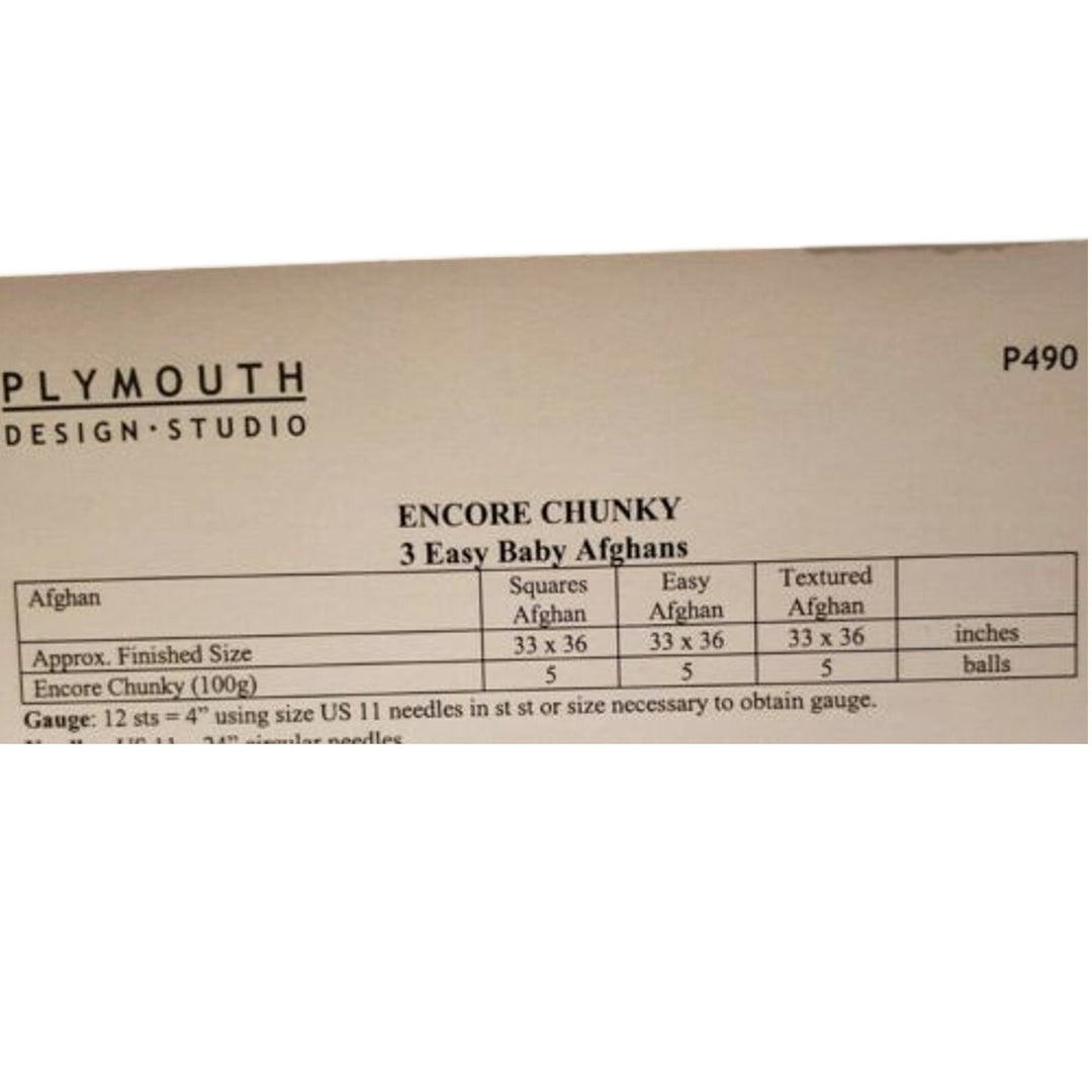 New 2005 Plymouth Yarn P490 Encore Chunky 3 Easy Baby Afghans Knitting Pattern