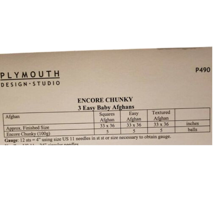 New 2005 Plymouth Yarn P490 Encore Chunky 3 Easy Baby Afghans Knitting Pattern
