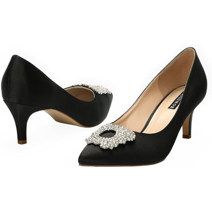 EriJunior Womens 8.5 Black 2.5" Heel Rhinestone Brooch Closed Pointed Toe Shoes