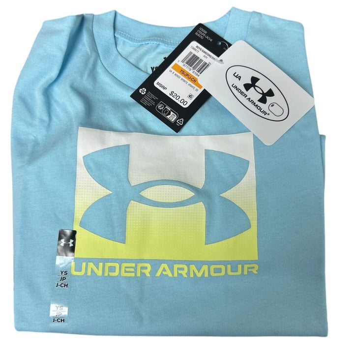 NWT New Under Armour Boys Small Boxed Ombre Logo Short Sleeve Tee Shirt