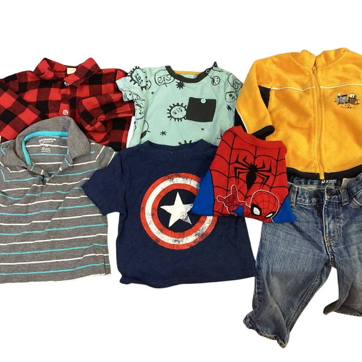 Lot of 7 Baby Boys 12 Months Arizona Jeans Osh Kosh Captain America Tops Jeans