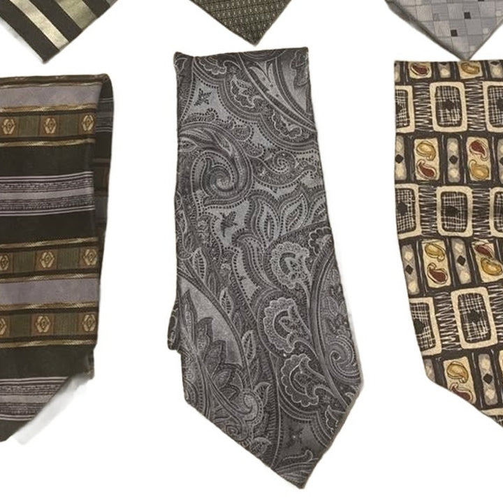 Lot of 6 Green Silver Polka Dot Stripe Geometric Vintage &amp; Newer Mens Neck Ties