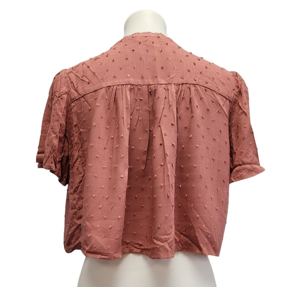 LA Hearts Womens Medium Rose Pink 100% Rayon Front Tie Short Sleeve Dotted Top
