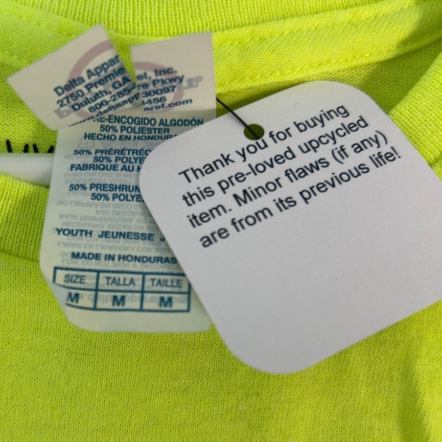 Hand Printed Upcycled Boys Medium Dragonfly Neon Yellow Short Sleeve Tee Shirt