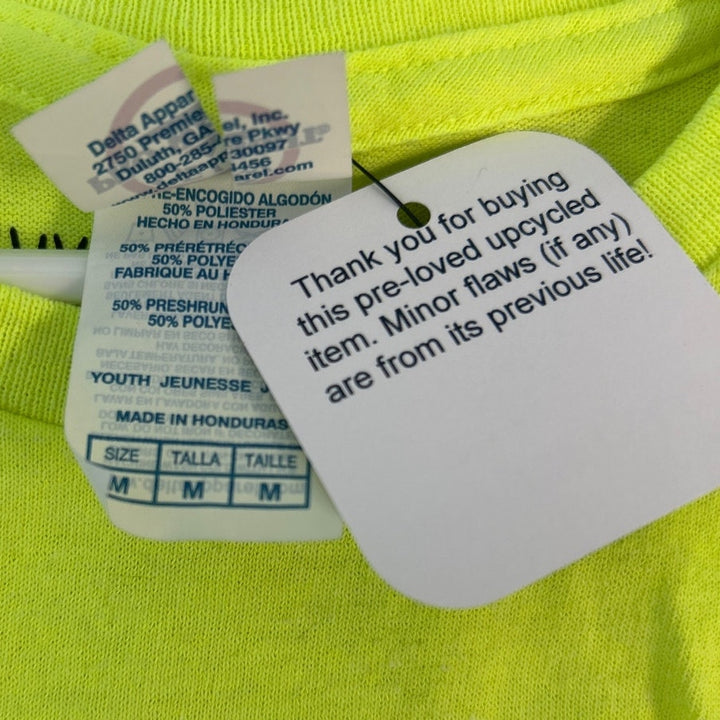 Hand Printed Upcycled Boys Medium Dragonfly Neon Yellow Short Sleeve Tee Shirt
