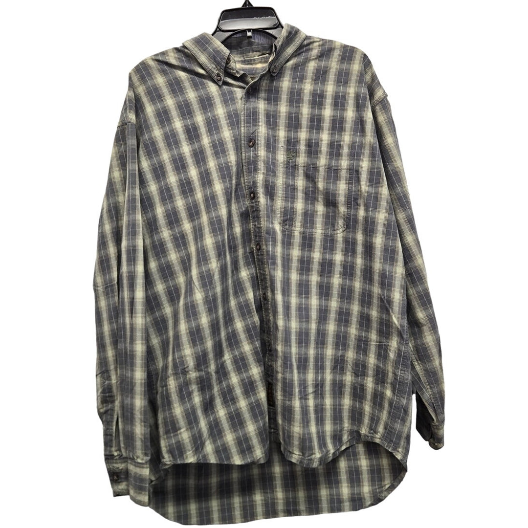 Timberland Mens Large Cotton Plaid Long Sleeve Button Down Shirt w Front Pocket