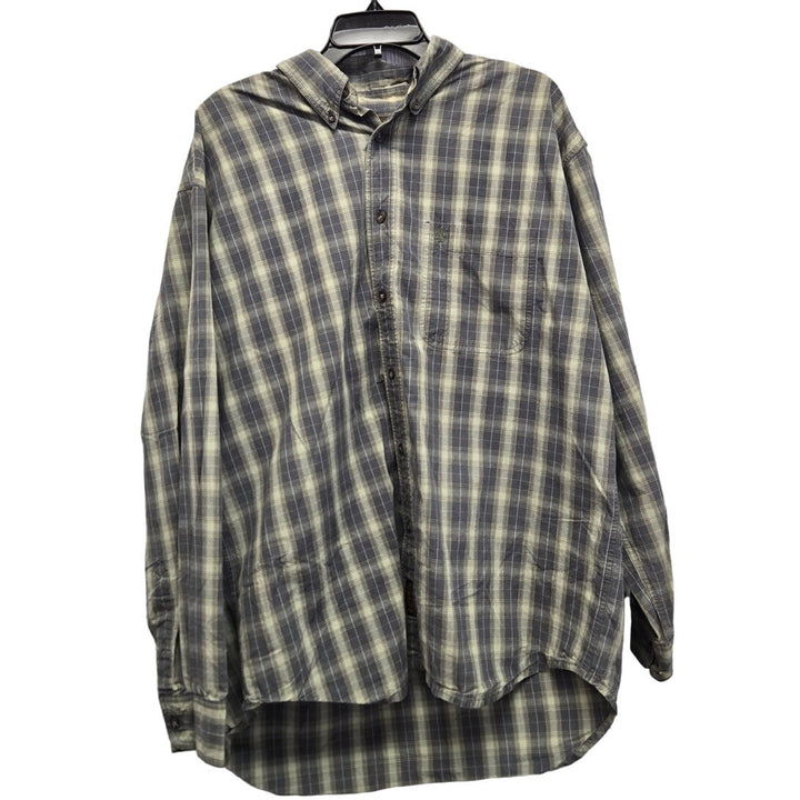 Timberland Mens Large Cotton Plaid Long Sleeve Button Down Shirt w Front Pocket