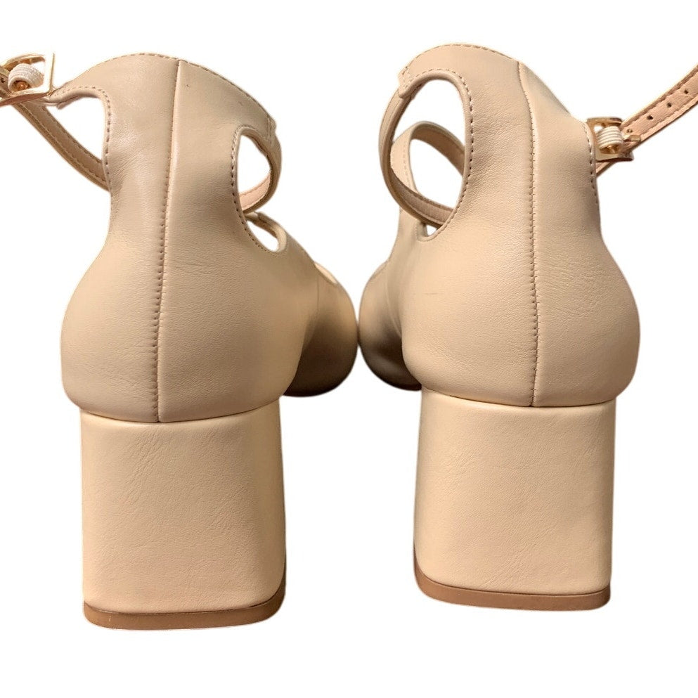 Idifu Womens Size 8.5 Tan Mary Jane 2.25" Block Heel Closed Toe Heel Shoes