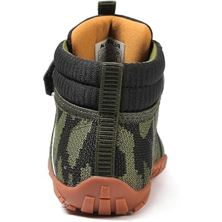 Kubua Boys Size 6 Green Black Camoflague Camo High Top Barefoot Hook Loop Shoes