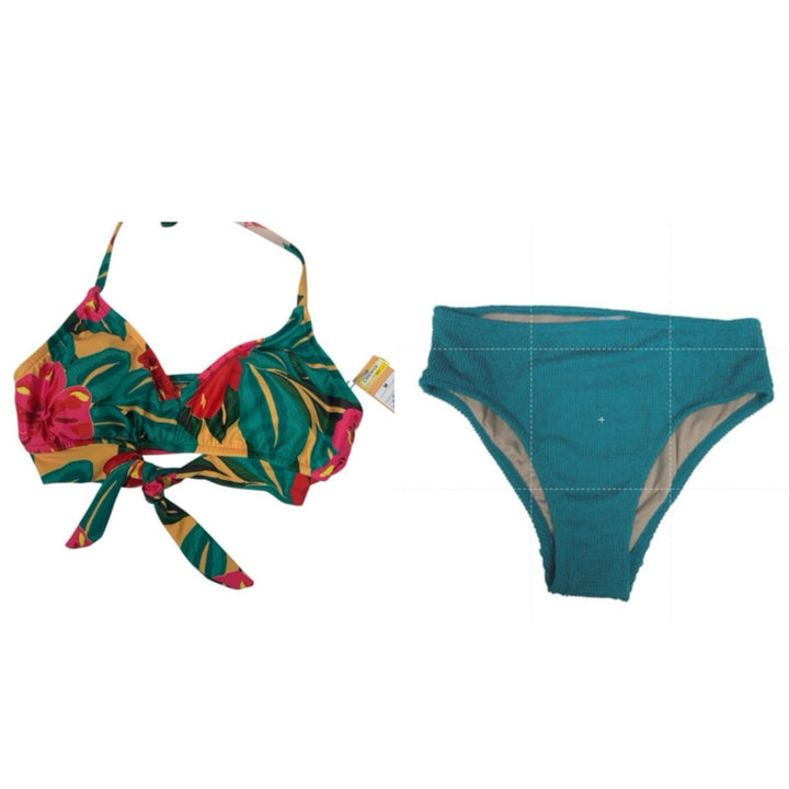 New Kona Sol Womens Medium 2PC Tropical Flower Bikini Top and Bottom Swim Suit