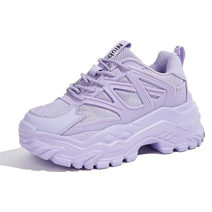 Niluber Womens Size 9 Purple Faux Leather Lace Up Chunky Platform Sheakers Shoes