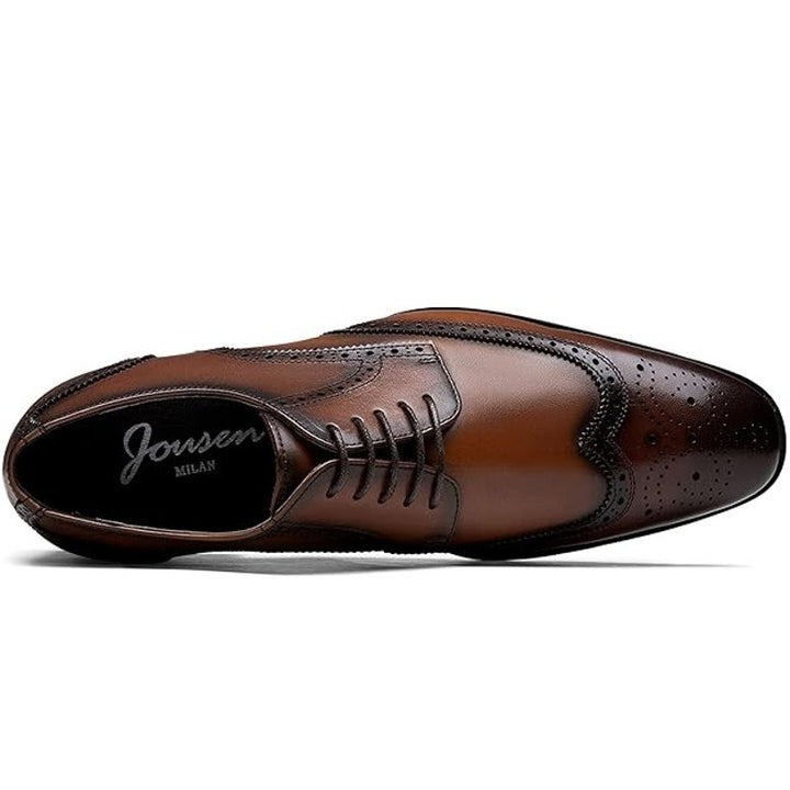 Jousen Mens 9.5 Brown Black Leather Wingtip Lace Up Oxford Formal Loafer Shoes