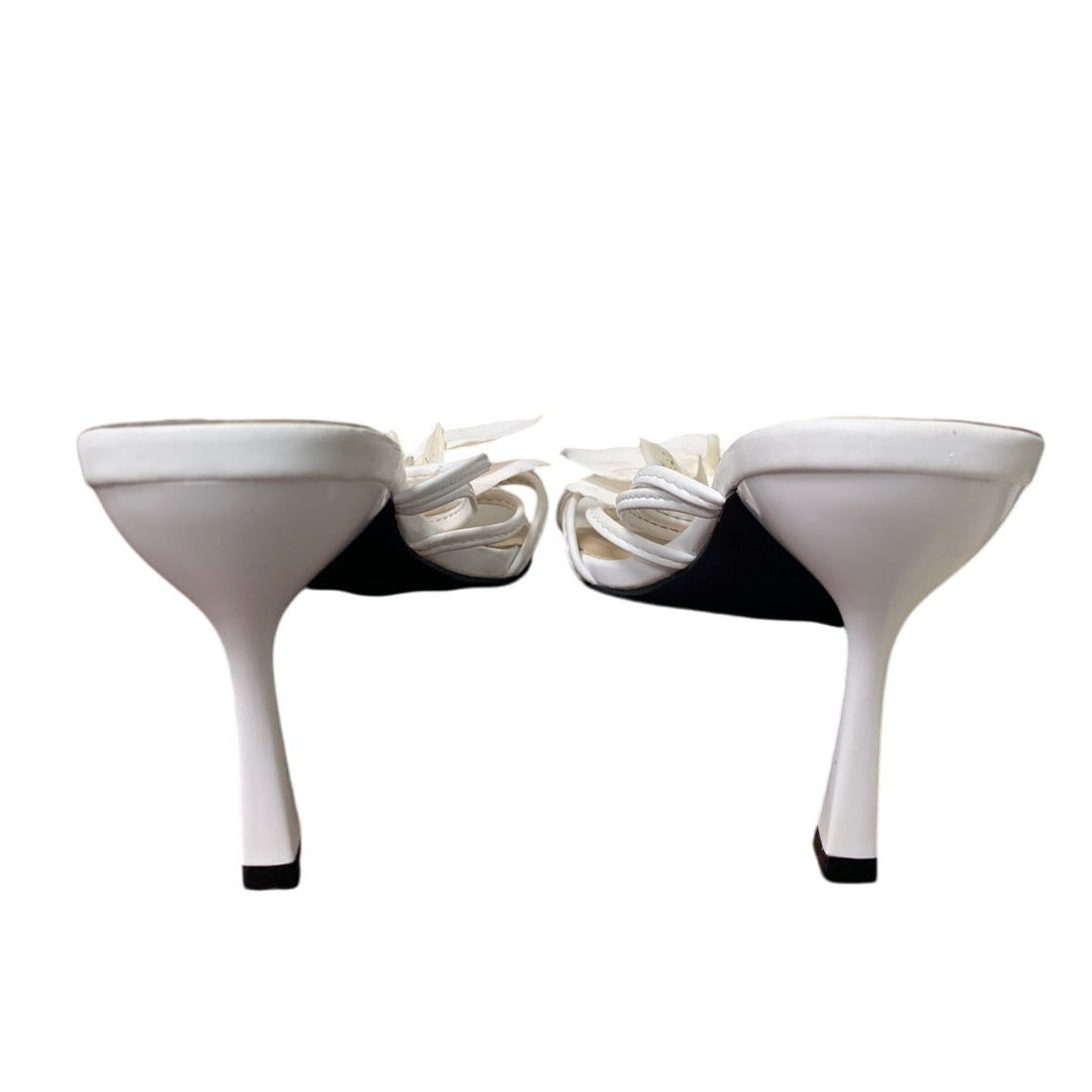 MakeMeChic Womens 9.5 White Orchid Flower Open Toe 3.75" Heels Slide On Shoes