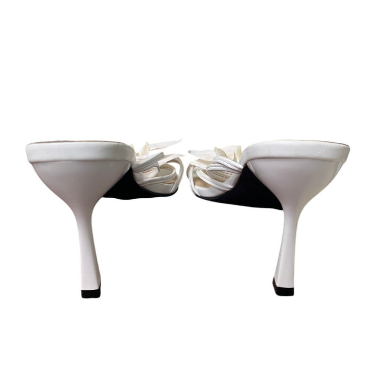 MakeMeChic Womens 9.5 White Orchid Flower Open Toe 3.75" Heels Slide On Shoes