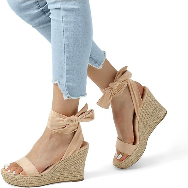 Dream Pairs Womens Size 9 Tan Faux Suede Open Toe 4.25" Wedge Espadrille Shoes