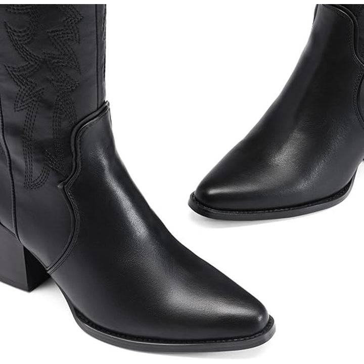 Dream Pairs Womens Size 6.5 Black Pull On Zipper Chunky 3" Heel Cowboy Boots