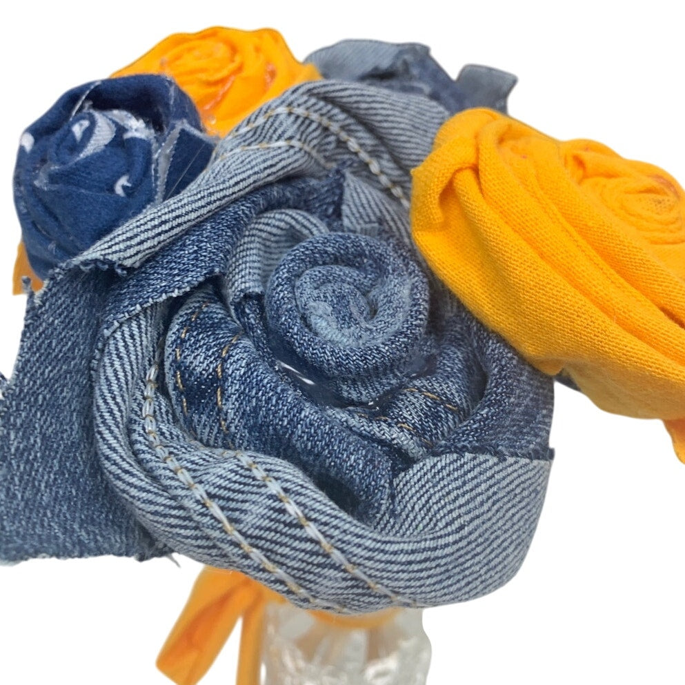 Half Dozen Handmade Upcycled Denim Tee Shirt Fabric Anniversary Rose Bouquet