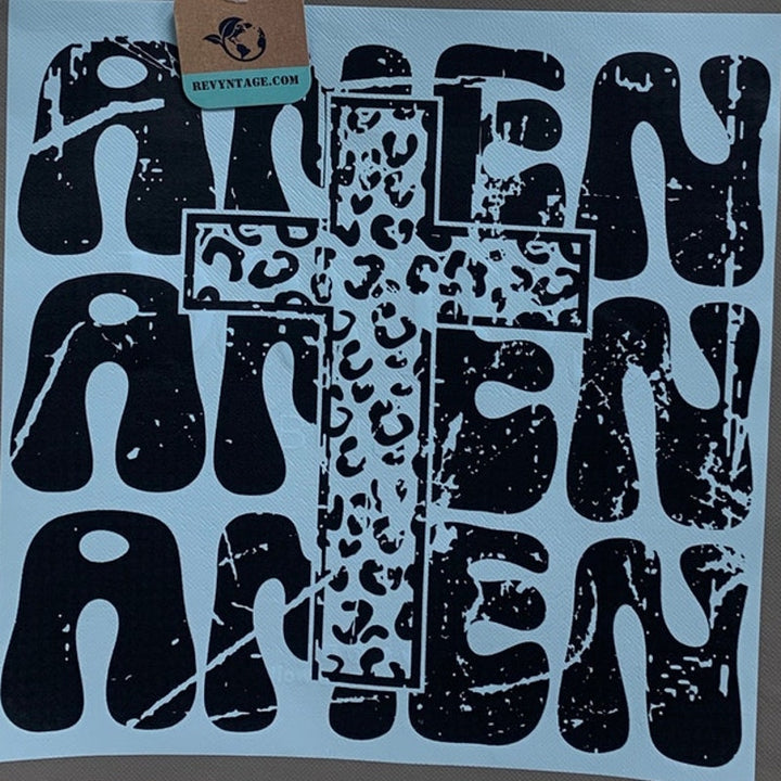 New Upcycled Hand Printed Amen Amen Amen Jesus God Cross Shopper Tote Bag