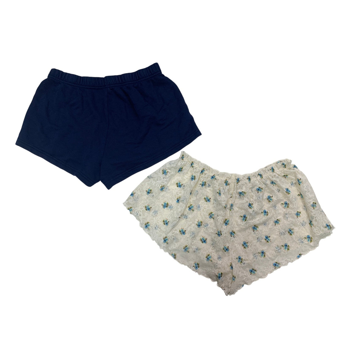 2 New Aerie Womens Small Sheer Floral Lace Navy Stretch Waist Lounge Shorts