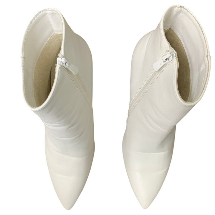Dream Pairs Womens Size 9.5 White Faux Leather3.5" Chunky Heel Ankle Boot Shoes