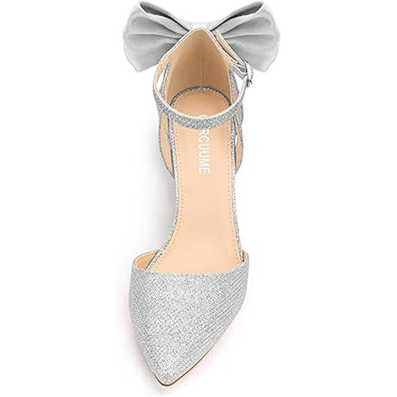 Carcuume Womens Size 8 Glitter Bow 4" High Heels Closed Toe Pumps Stiletto Shoes