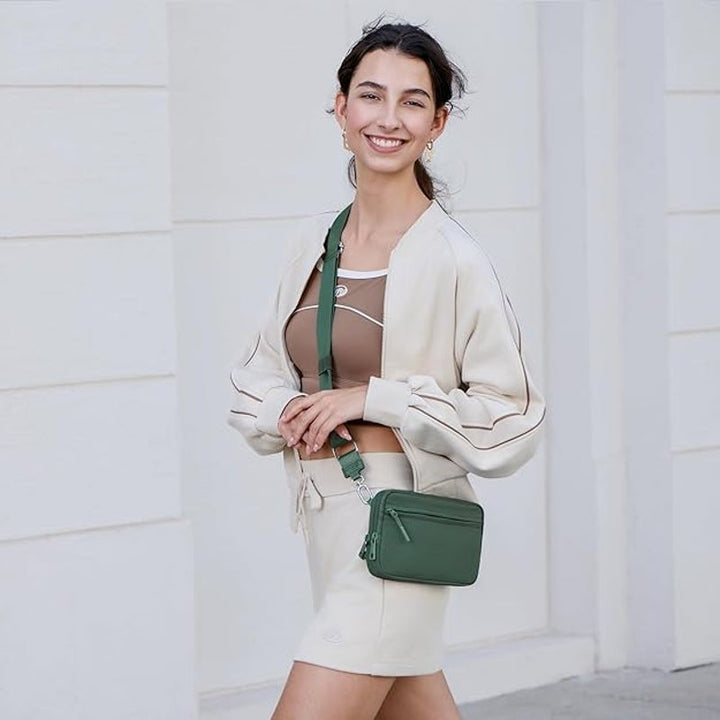 New Vonal Small Green RFID Blocking Nylon Lots of Pockets Crossbody Bag Purse