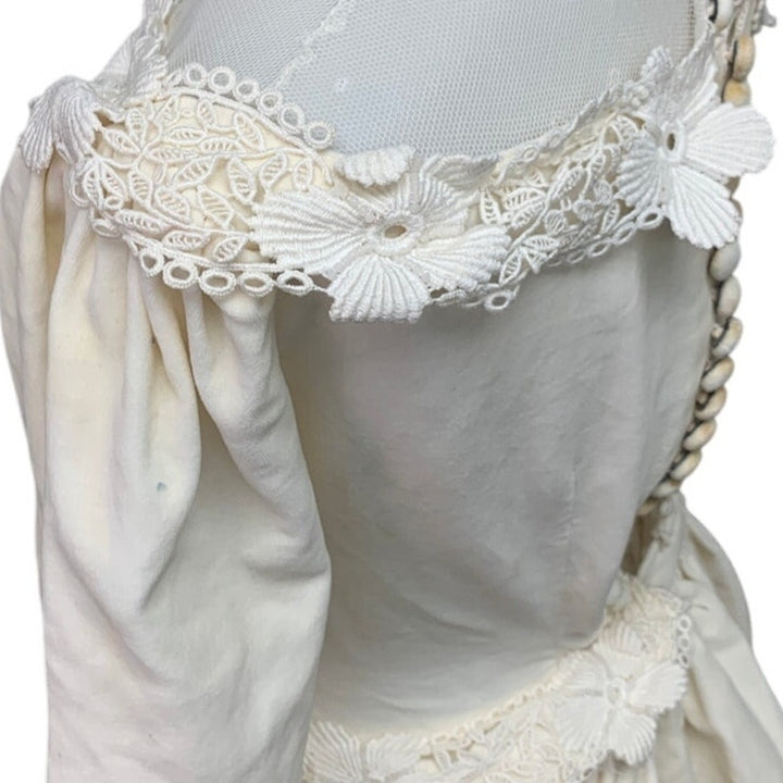 Vintage 1930s Womens Small Handmade Soft Cotton Lace Button Up Wedding Dress