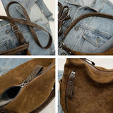 Womens Chestnut Brown Faux Suede Zip Close Satchel Shoulder Crossbody Bag Purse