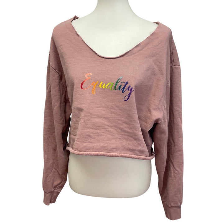 Hand Printed Upcycled Womens 2X Cropped Equality Rainbow Pride Sweatshirt