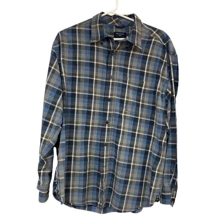Lot of 2 Dockers Mens Large Blue Plaid Long Sleeve Collared Button Up Shirts
