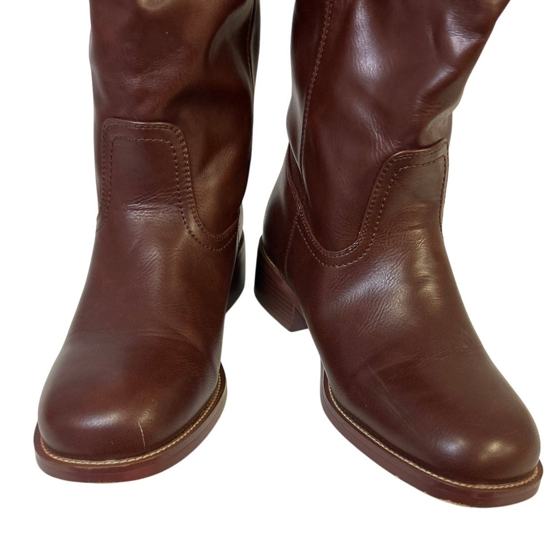 FemFlame Womens 8.5 Dark Brown 1.5" Heel Knee High Boots Closed Square Toe Shoes
