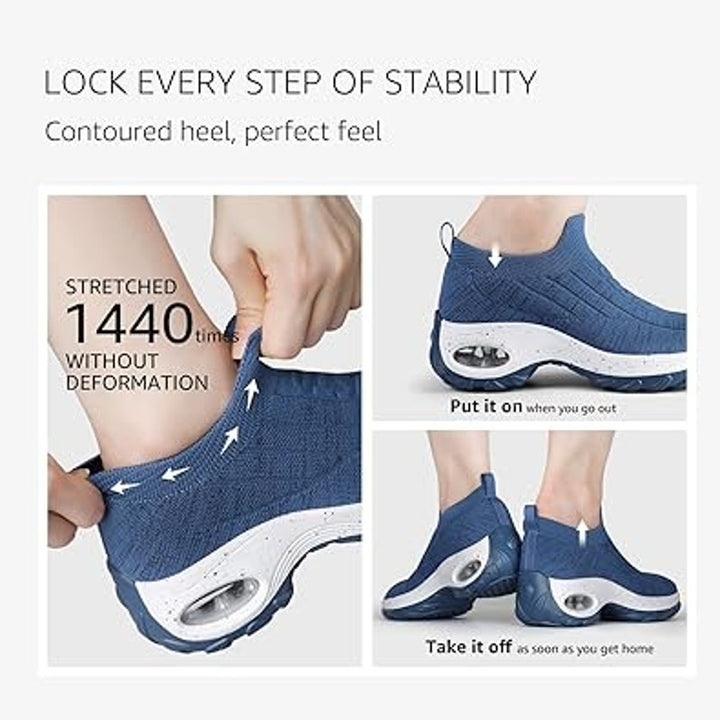 STQ Womens 7.5 Blue Fabric Mesh Slip On Lightweight Arch Support Walking Shoes