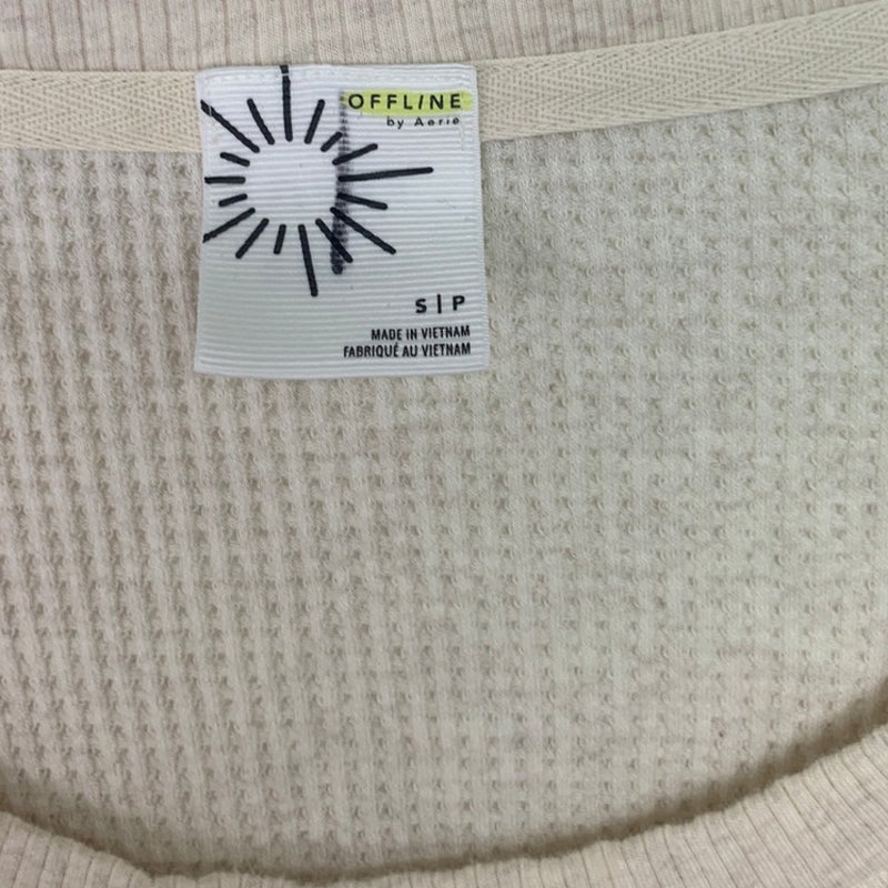 New Offline By Aerie Womens Small Off White Waffled Long Sleeve Sweatshirt