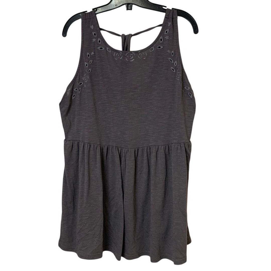 Torrid Womens Size 1 (14/16) Gray Floral Sleeveless Flowy Back Tie Tank Top