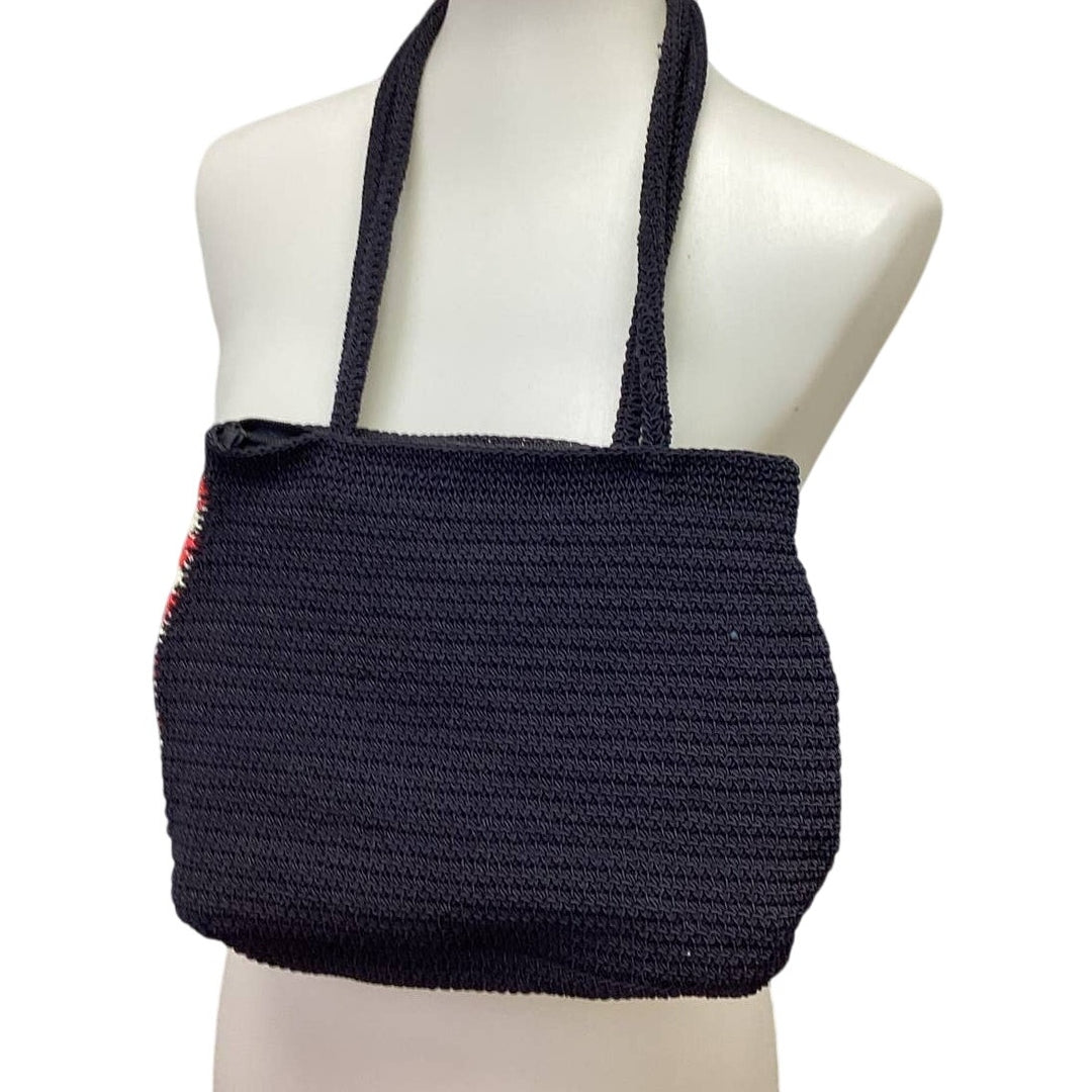USA Patriotic American Flag Woven Stretch Cord Small Zipper Close Purse Handbag