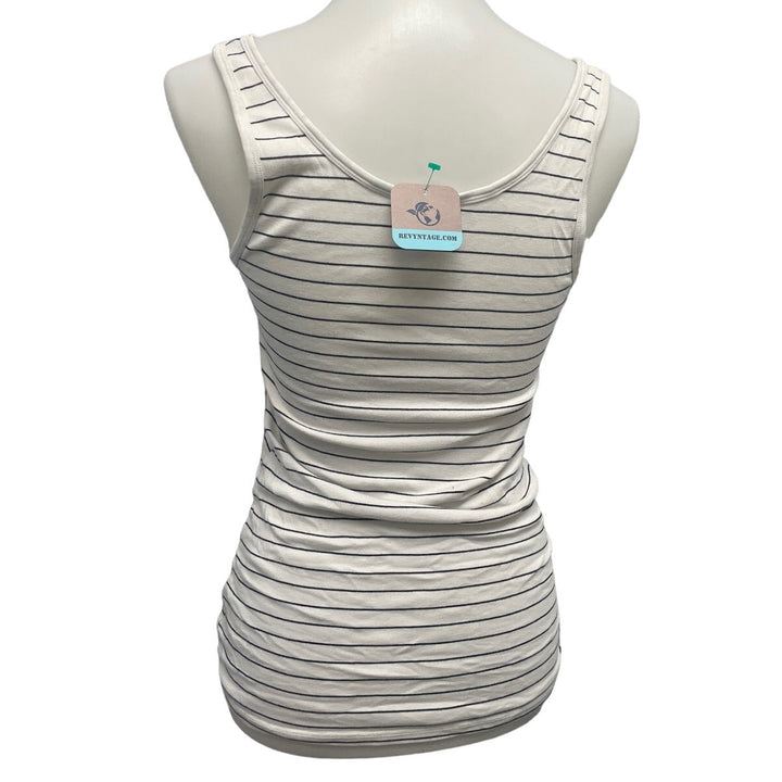 Hand Printed Upcycled Womens Large Pomeranian Puppy Dog Striped Tank Top