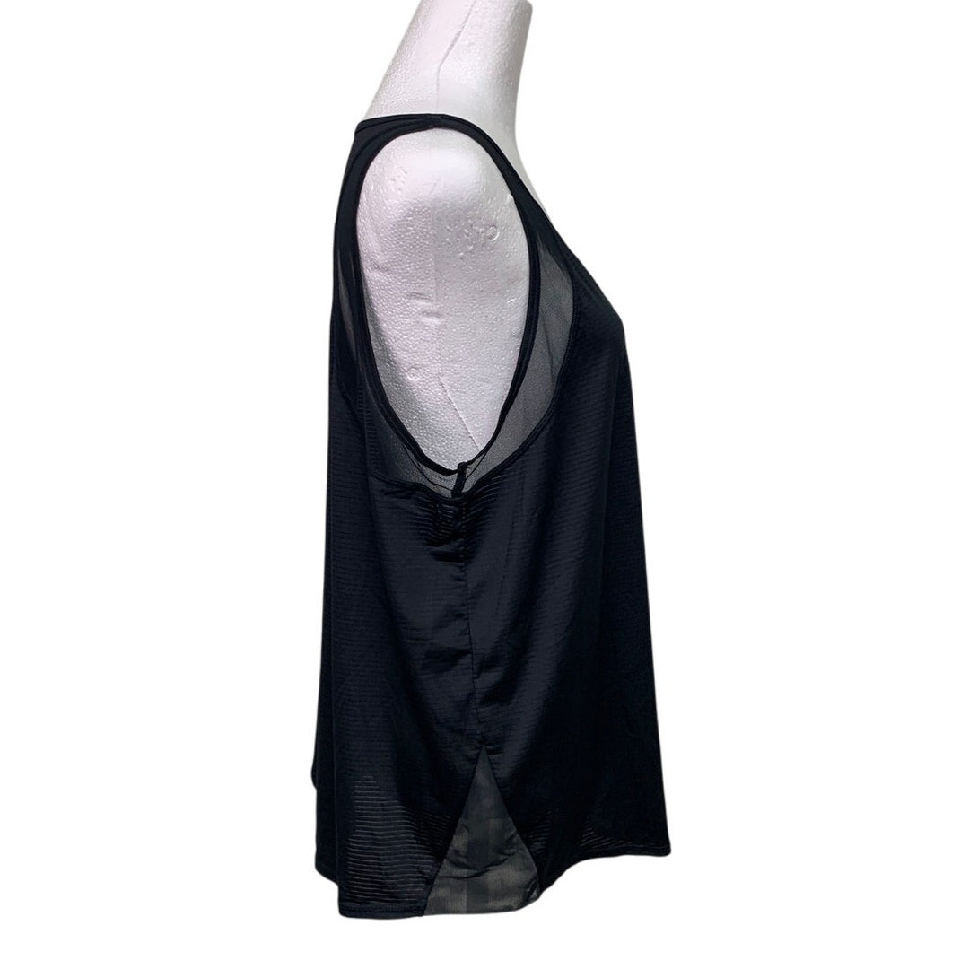 New Xersion Womens XL Black Loose Fit Sheer Athletic Textured Stripe Tank Top