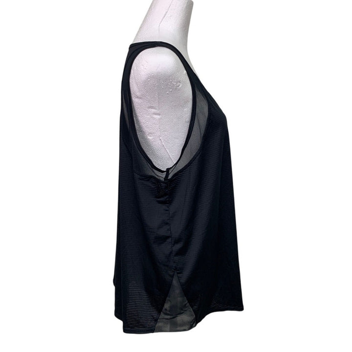 New Xersion Womens XL Black Loose Fit Sheer Athletic Textured Stripe Tank Top
