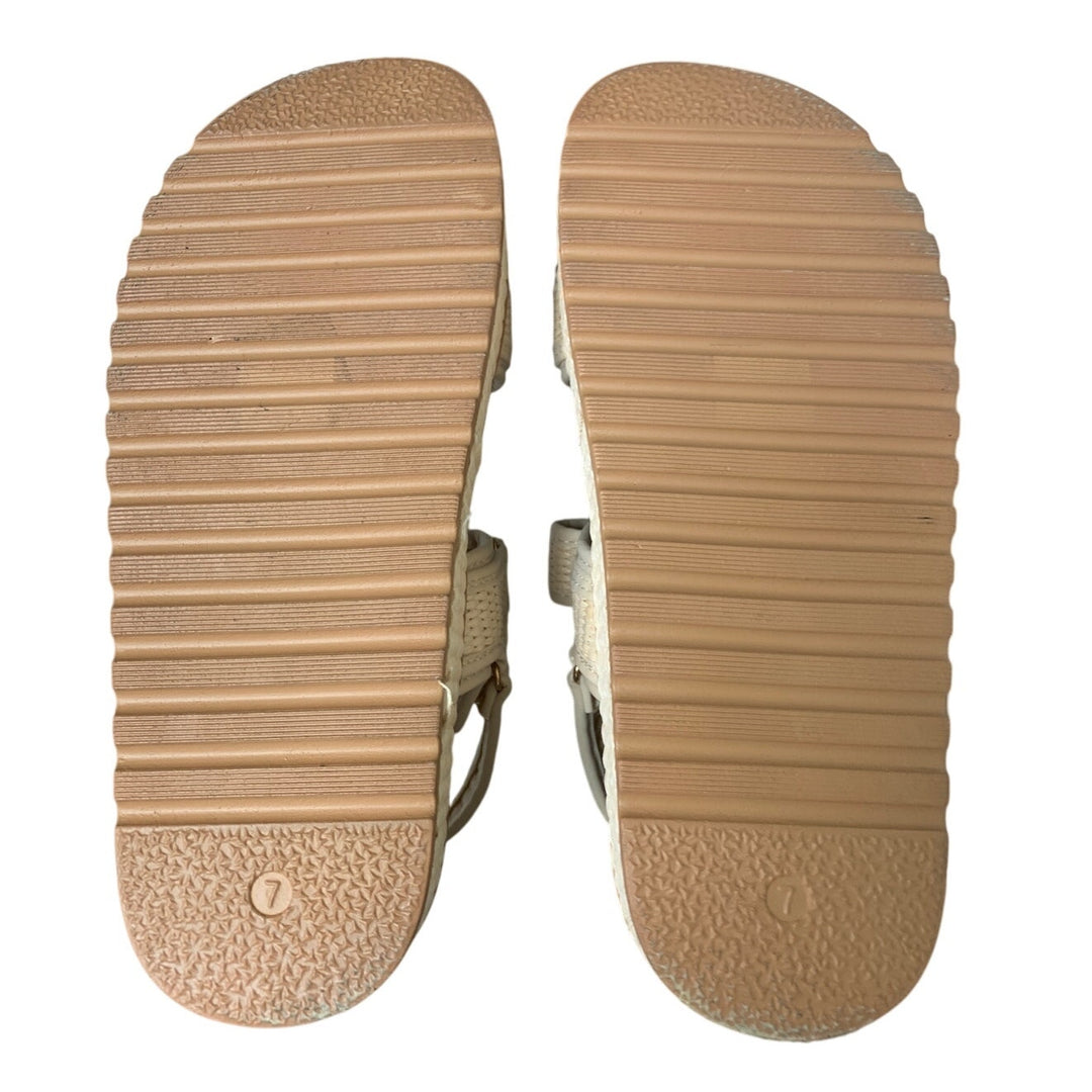 Lucky Step Womens Size 7 Tan Raffia Hook Loop 2" Platform Open Toe Sandal Shoes
