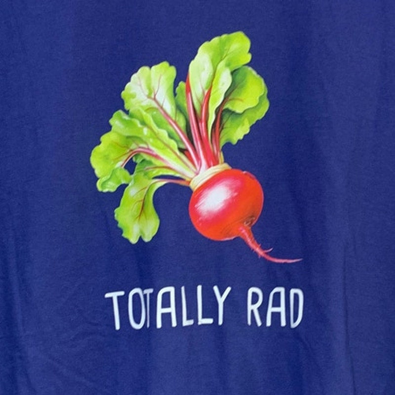 New Hand Printed Mens 3XL Blue Totally Rad Radish Veggie Short Sleeve Tee Shirt