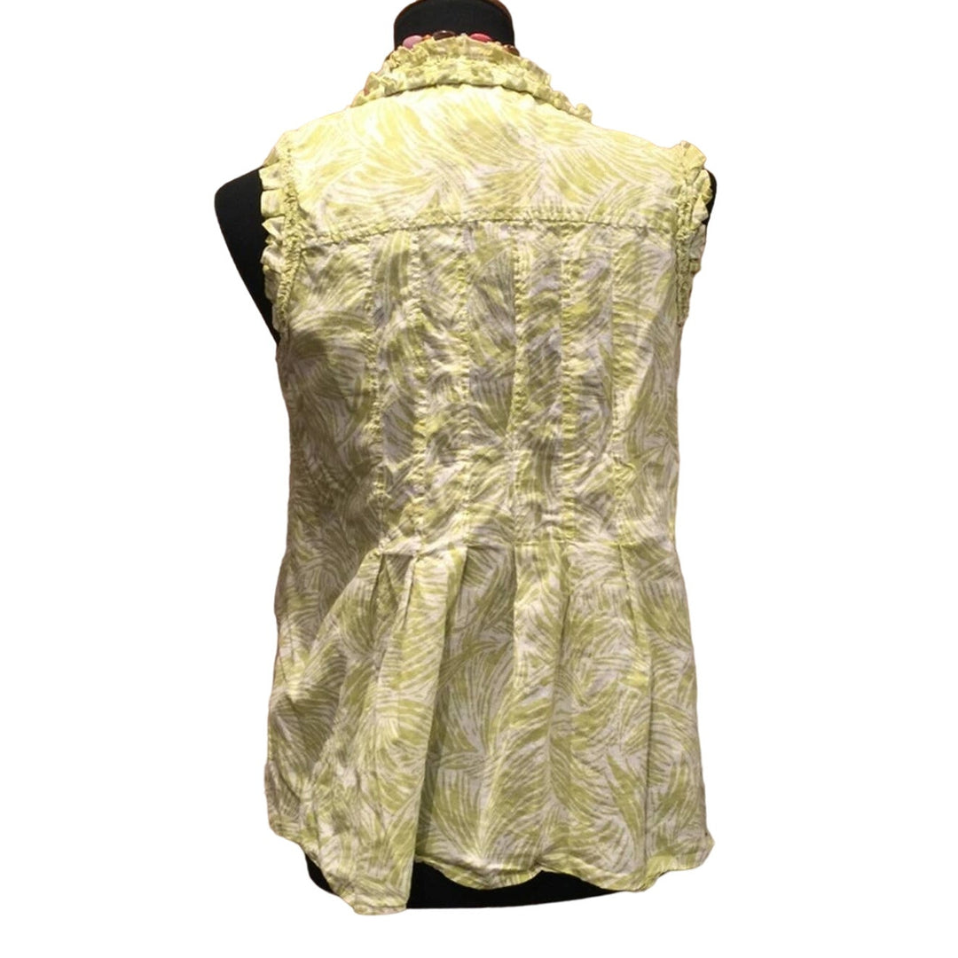 LOFT Medium 100% Cotton Ruffled Floral Sleeveless Frilly Tank Top bonus necklace