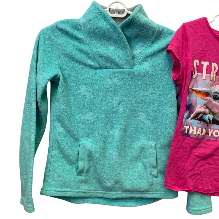 Star Wars Baby Yoda Girls Medium Cotton Blend Tee Athletic Works Fleece Pullover