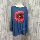 Hand Printed Upcycled Plus Size 24W Watercolor Peony Flower Long Sleeve Blouse