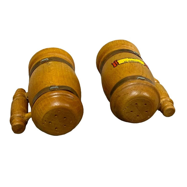 Vintage Wooden Souvenir of Texas Large Salt Pepper Shaker Set w Handles