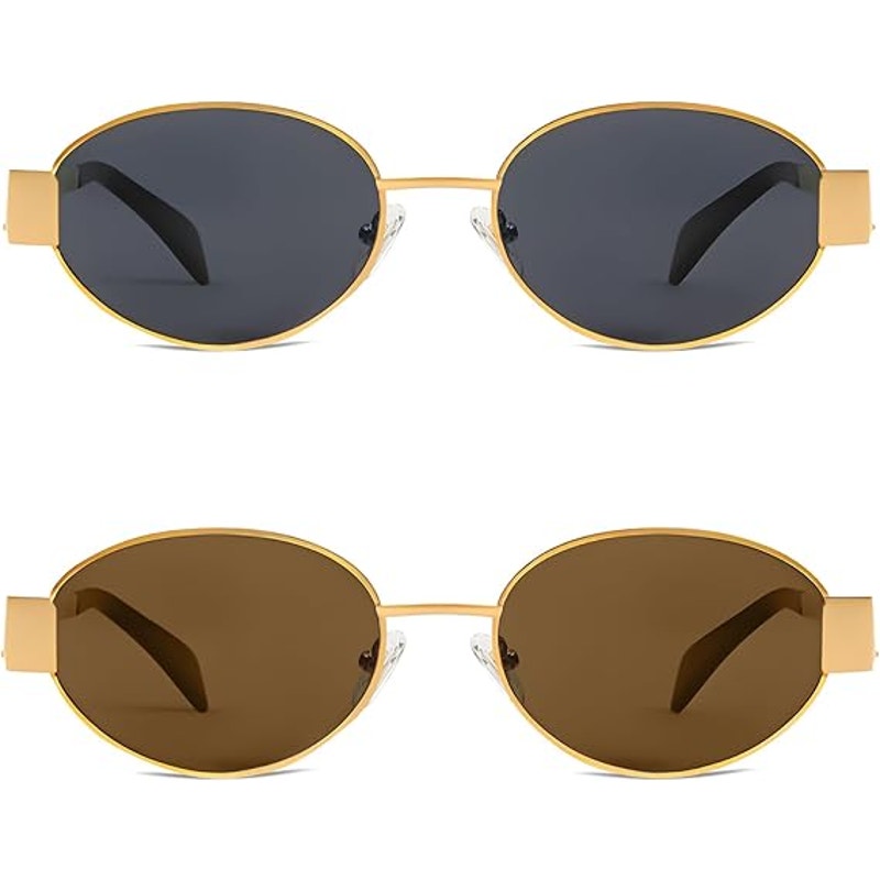 New Butaby Womens 2 Pairs Retro Oval UV400 Protection Gold Rim Sunglasses